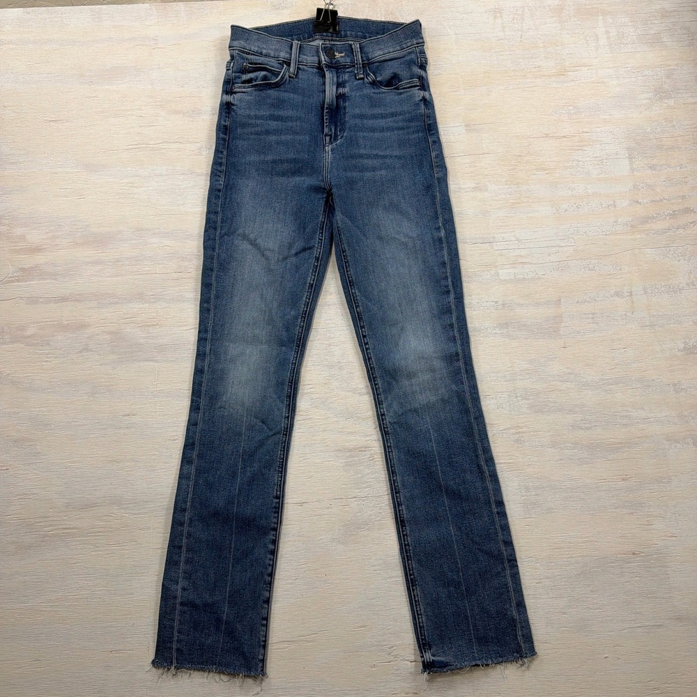 Mother Jeans The Mid Rise Dazzler Ankle Fray 24 Raw Hem Blue Denim Womens